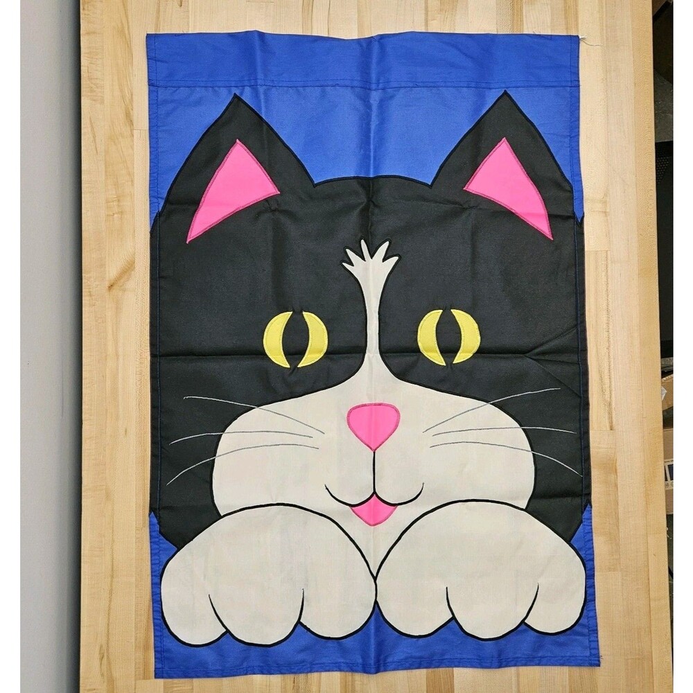Vintage 1994 Black Cat Large House Garden Hanging Flag Banner 27”x39” Vertical - Picture 2 of 6